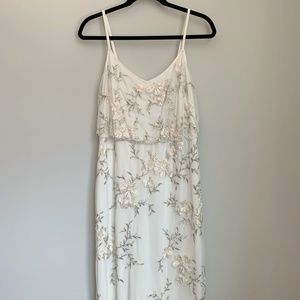 Adrianna Papell White Embroidered Full Length Dress